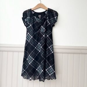 Justice Girls XS 5-6 Black White Blue Plaid Dress 90s Style Checkered